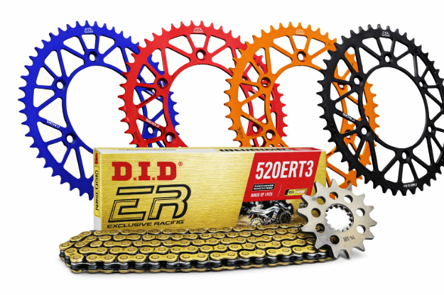 Slika Verižni set – D.I.D 520ERT3 Gold veriga + JT Sprockets sprednji zobnik + JT Sprockets zadnji aluminijasti zobnik
