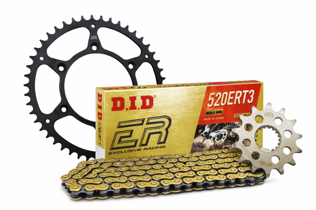 Slika Komplet verižnega prenosa – D.I.D 520ERT3 Gold veriga + JT Sprockets zobniki