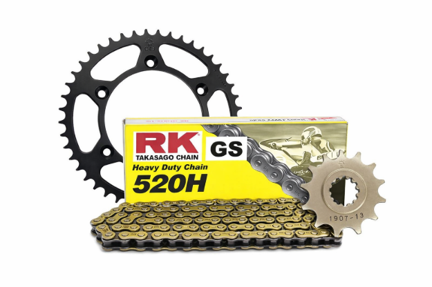 Slika RK 520 zlata veriga + JT Sprockets sprednji zobnik + JT Sprockets zadnji jekleni zobnik