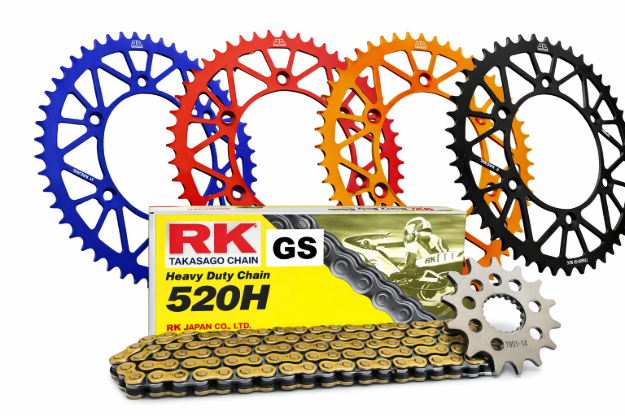 Slika Set pogona – RK 520 Gold veriga + JT Sprockets sprednji zobnik + JT Sprockets zadnji aluminijasti zobnik