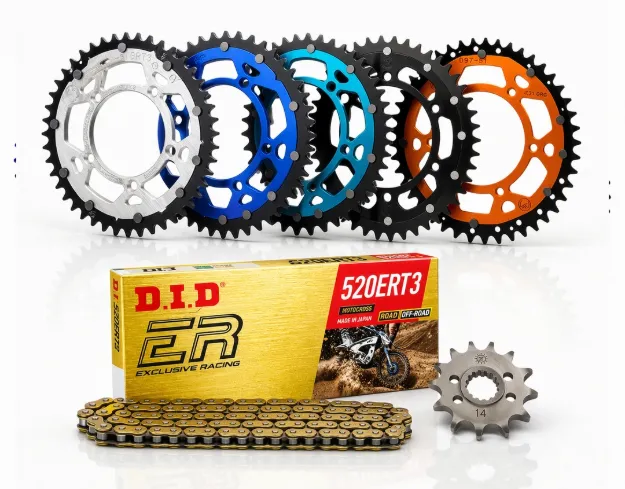 Slika VERIŽNI SET – SPREDNJI KALJENI ZOBNIK + MOOSE RACING DVODELNI ZADNJI + DID ERT3 ZLATA VERIGA