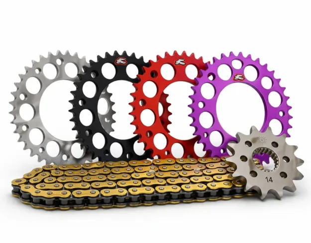 Slika VERIŽNI SET RENTHAL PREMIUM – RT520R1 GB VERIGA + ULTRALIGHT ZADNJI ZOBNIK + JEKLEN SPREDNJI ZOBNIK