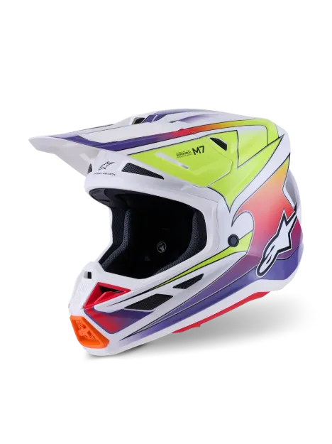 Slika ALPINESTARS SM7 FUSE BELA/RUMENA/VIJOLIČNA MOTOKROS ČELADA