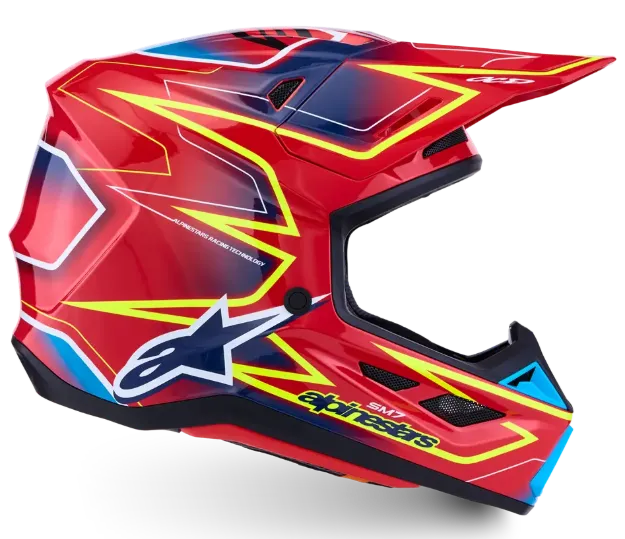 Slika ALPINESTARS S-M7 CAST RDEČA/RUMENA/MODRA MOTOKROS ČELADA