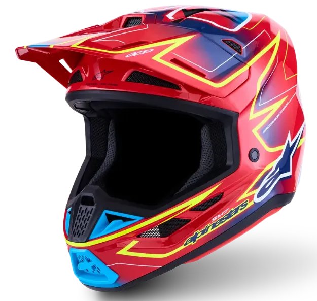 Slika ALPINESTARS S-M7 CAST RDEČA/RUMENA/MODRA MOTOKROS ČELADA